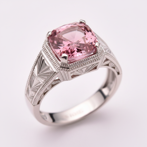 Malaya Garnet Art Deco White Gold Ring