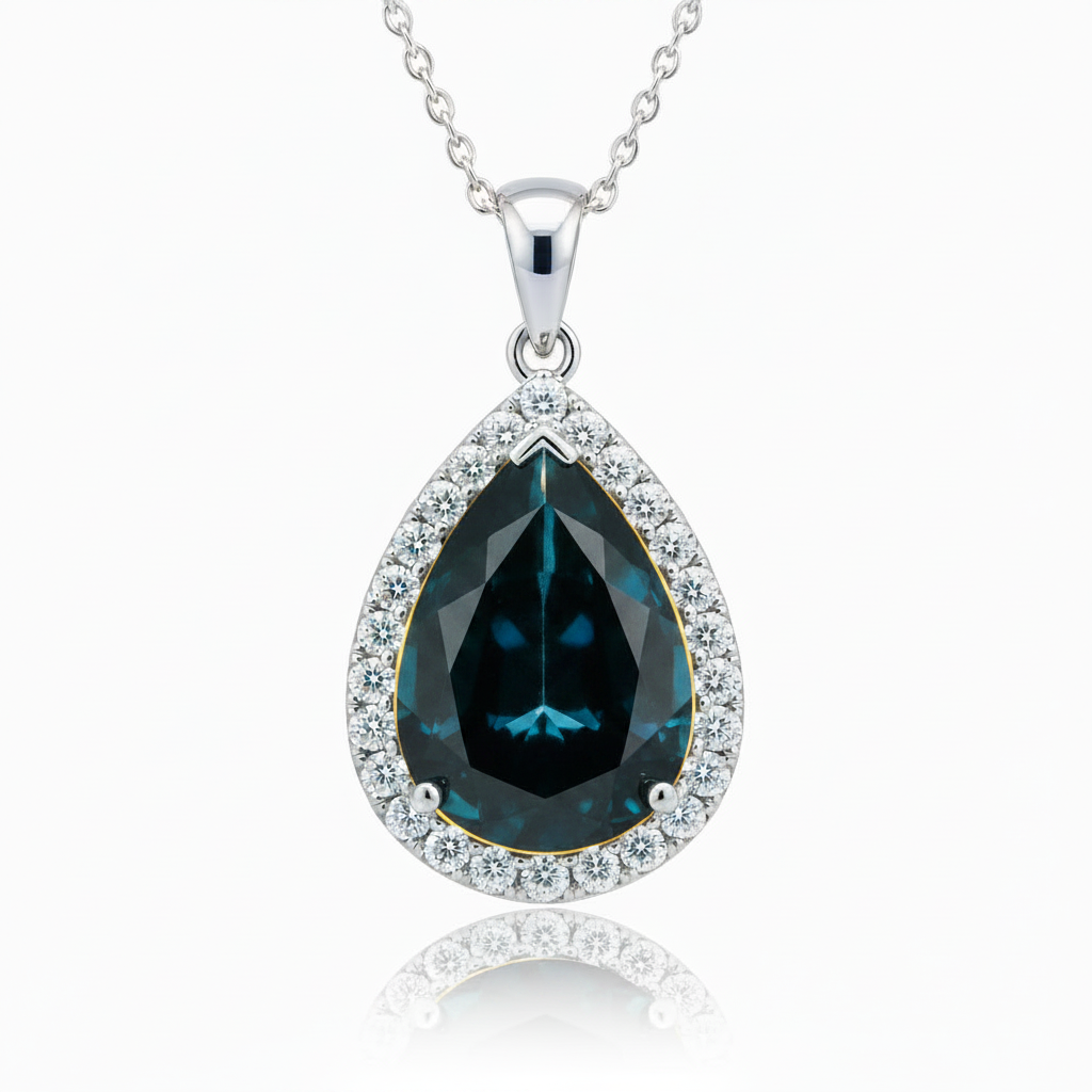 Peacock Sapphire Pear Pendant - No Center Reflection