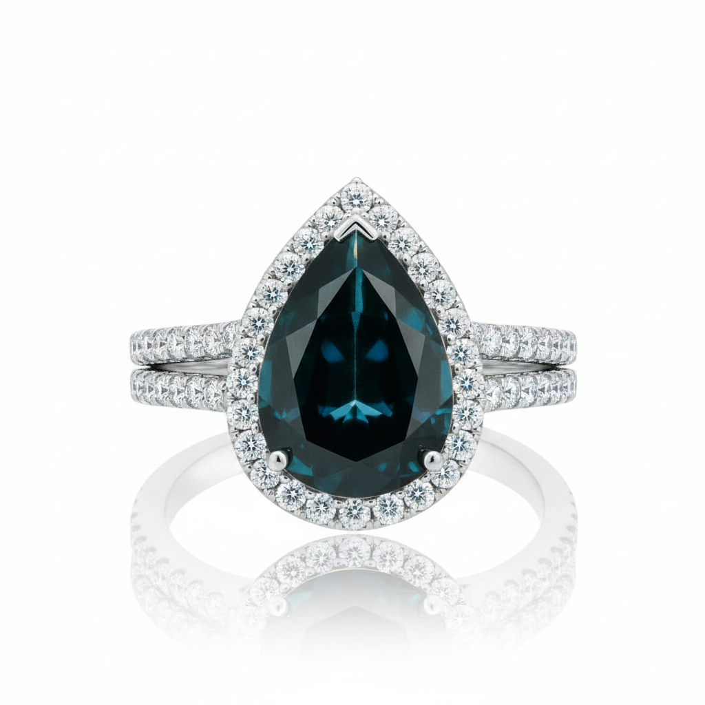 Peacock Sapphire Pear Ring