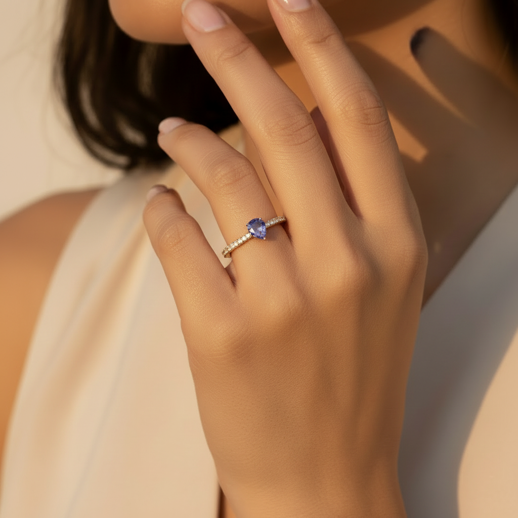 Tanzanite Pavé Ring Close-Up